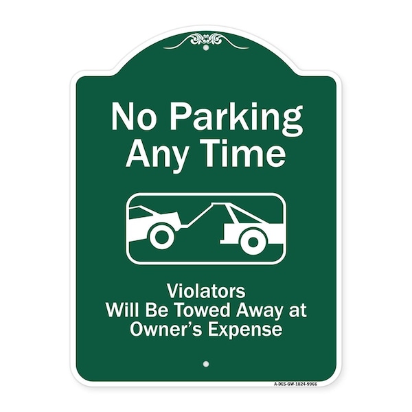 Signmission No Parking Any Time Violators Will Towed Away Heavy-Gauge Aluminum Sign, 24" x 18", GW-1824-9966 A-DES-GW-1824-9966 - main